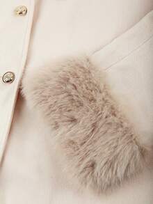 Franclia 大码女士优雅法式结领人造毛皮袖口宽松羊毛混纺外套，秋冬款 - 杏色 - 查看 5