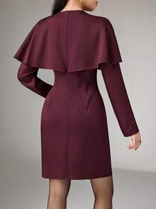 Heiryn 女士纯色金属花朵装饰优雅长袖迷你连衣裙