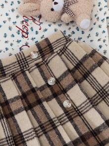 Genkimix Kids 秋冬新款时尚学院风女童格子A字百褶裙，简约优雅