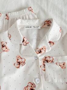 2pcs/Set Baby Girls Casual Cute Bear All-Over Print Long Sleeve Top And Pants Pajama Set Toddler Sleep Wear Toddler Zip Up Pajamas Baby Pj Set - Multicolor - View 4