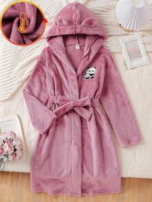 Bata larga de felpa con bordado de panda lindo para niñas - Rosa - Ver 1