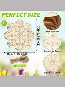 未上色木雕花朵造型工艺木片，花朵造型木质DIY着色绘画片，适用于绘画、节日、家居装饰 - 彩色 - 查看 10