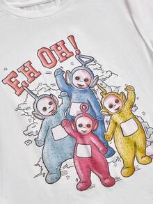 Teletubbies X ROMWE Áo thun cổ tròn tay ngắn họa tiết hoạt hình và chữ cái thường ngày dành cho nữ, mùa hè - trắng - Xem 3