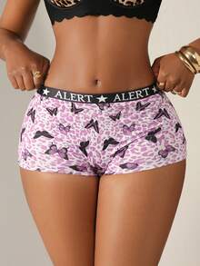 Bare Chapter 1pc Girls' Purple Leopard Print Butterfly Sports Boyshort Panties - Multicolor - View 1