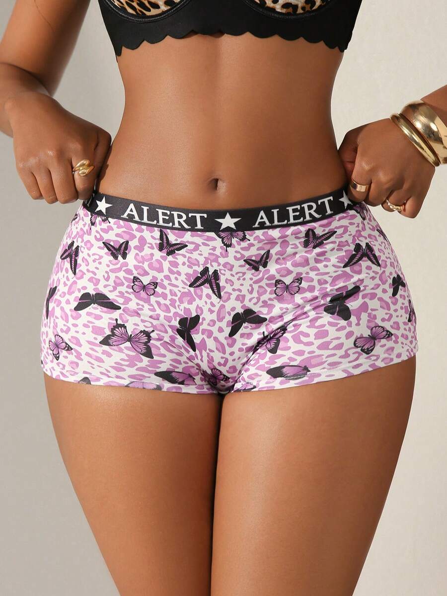 Bare Chapter 1pc Girls' Purple Leopard Print Butterfly Sports Boyshort Panties - Multicolor - View 1