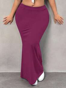 SHEIN SXY 大码女士优雅紫色美人鱼半身裙，适合通勤、秋冬季穿着 - 紫色 - 查看 3