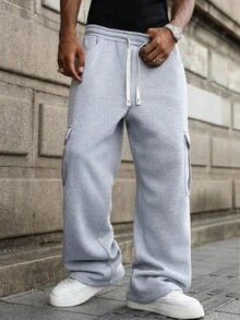 ROMWE MEN Prep Men's Drawstring Waist Cargo Pocket Loose Casual Sweatpants - Light Grey - View 5