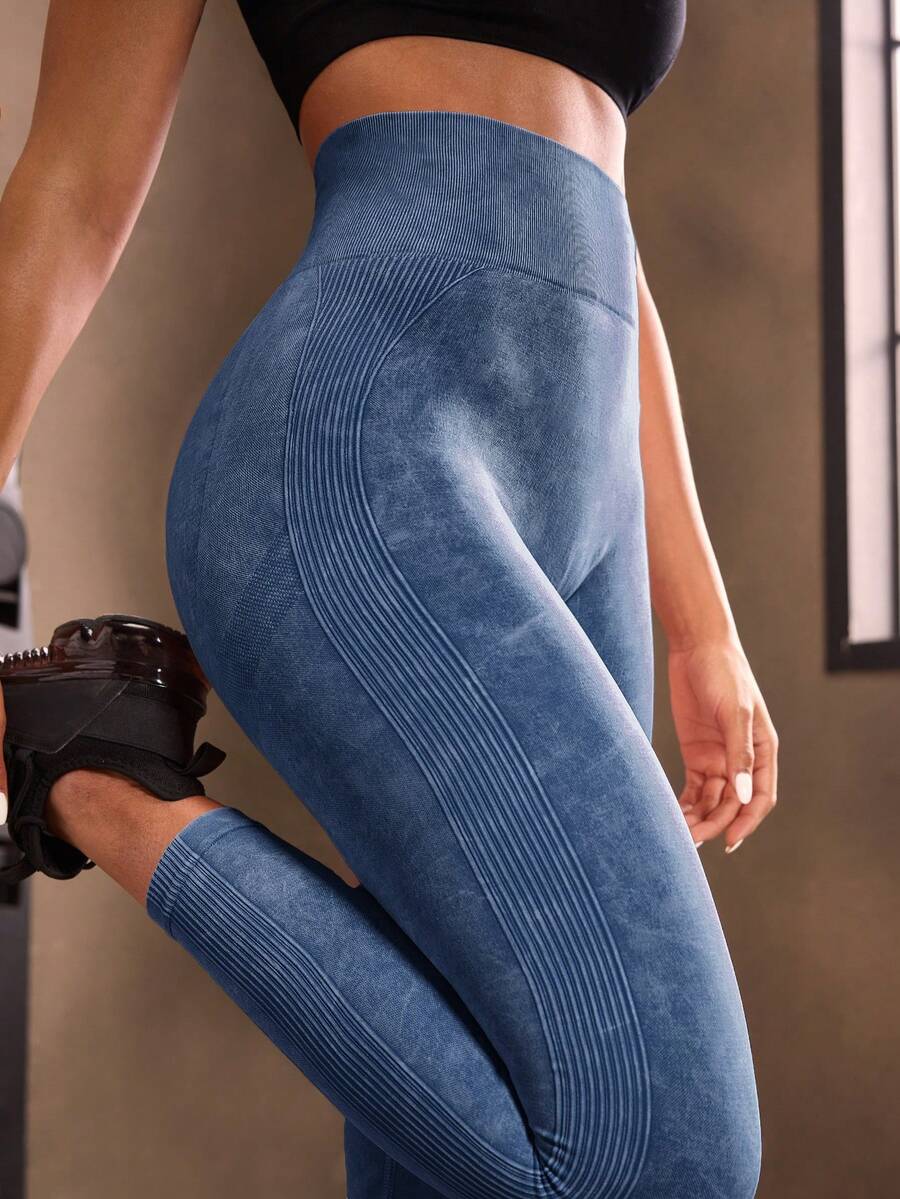 Powerista 女款扎染收腹运动紧身裤瑜伽裤 - 藍色 - 查看 1