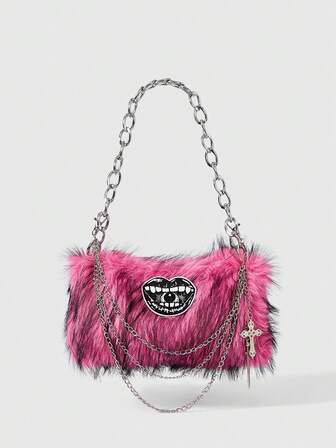 Goth 1 Cute Button Plush Bag Handbag Autumn And Winter Niche Shoulder Armpit Bag Casual Handbag (Need To DIY, Including Material Package)