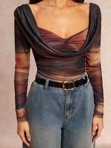 Silquee 女士时尚通勤扎染印花宽松领衬衫 - 彩色 - 查看 7