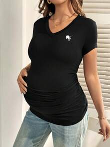 SHEIN Maternity Clothes Maternity  Tops Summer Pregnant Clothes Black Maternity T-Shirt, Knitted Casual Style - Black - View 7