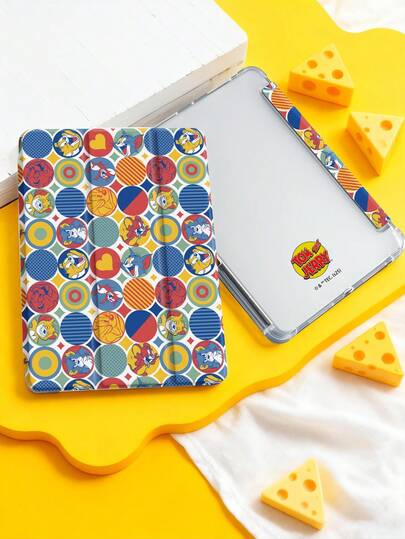 Tom and Jerry Artist x SHEIN 1个可爱卡通平板电脑保护套，高端质感，柔软防摔硅胶材质，带折叠支架，完美礼物。兼容iPad 10代/iPad 9代（10.2英寸）/iPad Air 5/Air 4（10.9英寸）、iPad（A16）11英寸11代（2025年款），带笔槽，支持自动睡眠/唤醒功能，时尚保护套