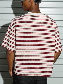PAVTROS 男士条纹印花圆领休闲百搭短袖T恤 - 彩色 - 查看 2