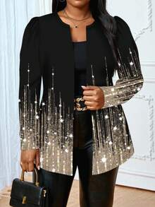 SHEIN Lady Áo khoác cỡ lớn in họa tiết ombre sequin thanh lịch, giản dị, tối giản, thích hợp cho các bữa tiệc - Nhiều màu - Xem 5