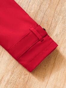 SHEIN Elladie kids 女童卡其色连帽双排扣时尚外套，适合日常休闲穿着 - 紅色 - 查看 8