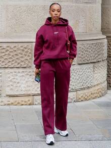 Yess Loren Women's Casual Loose Solid Color Elastic Waist Sweatpants With Pockets - Burgundy - View 4