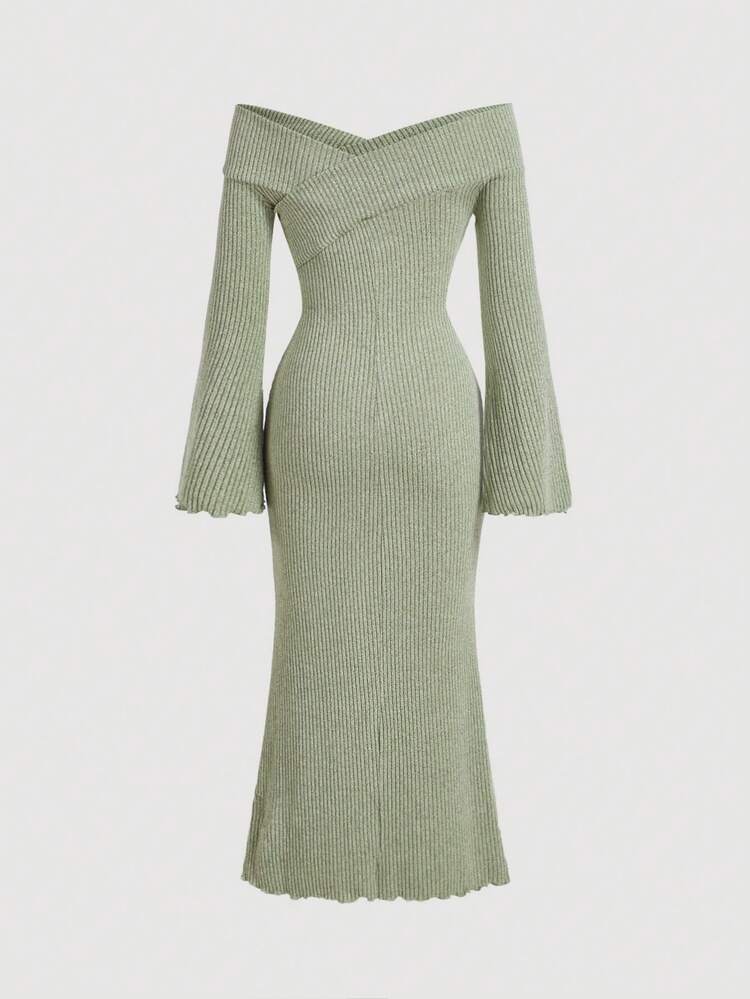 sage green knitted dress Sage The Label Stretch Knit Midi Dress