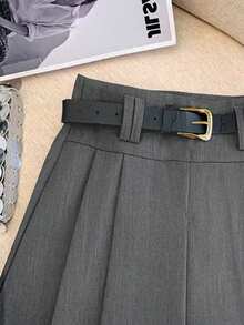 Resyla 新款休闲时尚女式百褶高腰迷你裙 - 灰色 - 查看 4