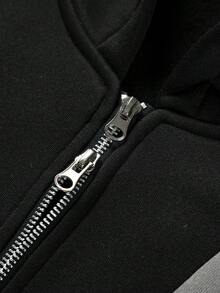 Manfinity EMRG Sudadera con capucha de cremallera de color contrastante, casual y holgada de manga larga para hombre, ropa de calle, sudaderas con cremallera de diseñador, chaquetas para hombre, sudadera con capucha de motocicleta, sudadera con capucha de carreras - Negro - Ver 5