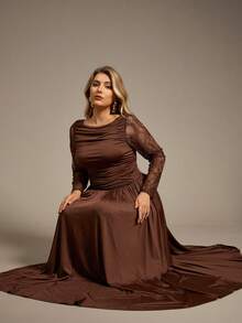 Auralis 大码长裙，秋季连衣裙，长袖连衣裙，高弹舒适连衣裙秋季女装秋季优雅女士连衣裙女士秋季连衣裙端庄端庄连衣裙 - 棕色 - 查看 6