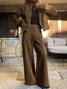 DAZY Ensemble 2 pièces veste vintage et pantalon cargo pour femmes, ensemble de tenues de détente pour l'automne