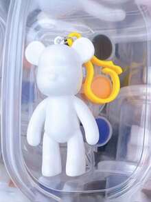 1pc Bear-Shaped Keychain, Children Diy Painting Material Kit, Creative Bear Toy - White - View 10