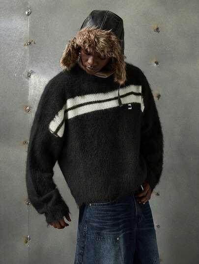  NEON BLANC 全新男士套头羊毛衫，混纺条纹高端时尚宽松休闲款