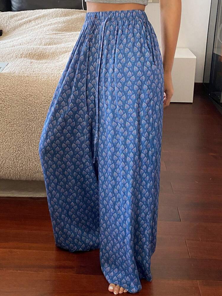 Women's Ditsy Floral Drawstring Waist Wide Leg Pajama Pants