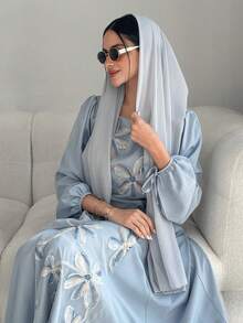 Yasmyna 女士优雅方领阿拉伯风格连衣裙 - 藍色 - 查看 7