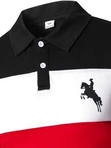 SHEIN 两件套青少年男士绅士套装，撞色领 Polo 衫 + 卡其色长裤，绅士西装，商务优雅，适合学校、生日派对、休闲等场合，简约风格 - 彩色 - 查看 3