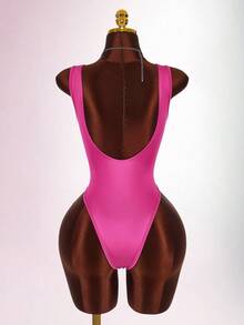 Amplova Square Neck Sleeveless Backless Bodycon High Waist Slit Sexy Bodysuit For Party Y2k Swimsuit