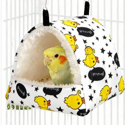 1 pieza Nido de dormir triangular de felpa cálida con estampado de dibujos animados para loros, hámsteres, chinchillas, ardillas, cama para mascotas en otoño e invierno