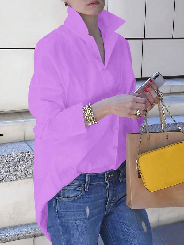 EMERY ROSE Casual Versatile Solid Color Long Sleeve Shirt Fall Cloth For Women