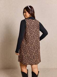 Elaquor Plus Size Women Leopard Print Deep V-Neck Fashionable Strap Dress, Autumn/Winter Cheetah Print - Multicolor - View 2