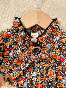 Cozy Pixies Baby Girl Floral Print Round Neck Long Sleeve Dress With Thermal Lined Sleeveless Vest 2-Piece Set Toddler Winter Dresses Baby Girl Dress Fall Baby Girl Clothes Spring Fall 2pcs Set Baby Girls Cute Vintage Style Floral Boho Toddler Dress