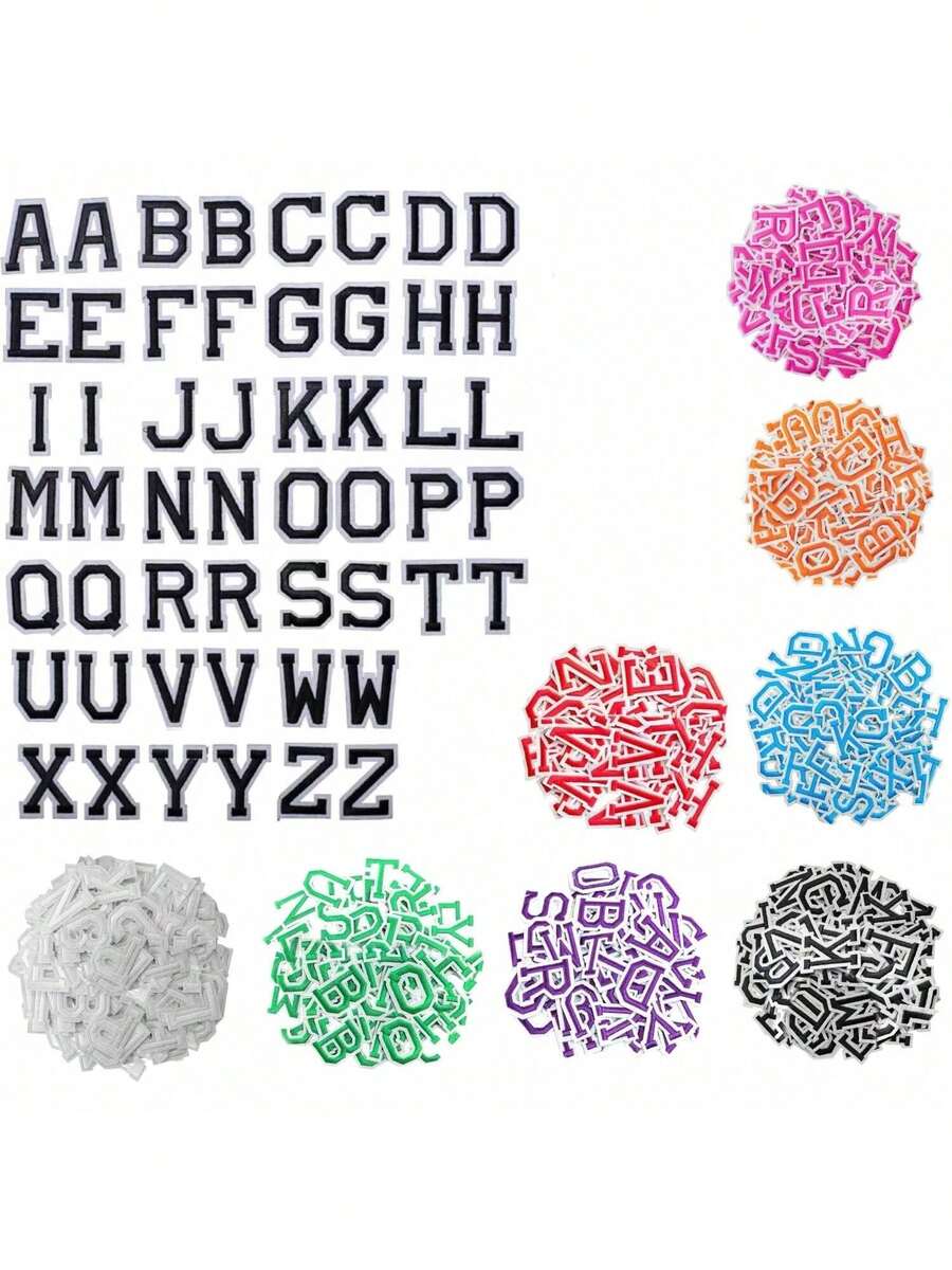 52 miếng vá ủi hình chữ cái 3,8cm/1,5 inch cho quần áo, miếng vá chữ cái A-Z, miếng vá sửa chữa tên tự làm - Nhiều màu - Xem 1