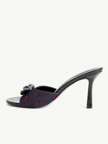 CUCCOO CHICEST 女士蝴蝶结装饰心形图案时尚百搭高跟凉拖 - 彩色 - 查看 4