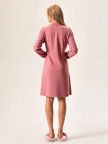 Loomlin Women Cotton Round Neck With Heart&Lettered Long Sleeve Homewear Pajama Dress Women Pajama Dress Long Sleeve Nightgown Sleep Wear Women Dress Loungewear Dress Women Lounge Wear Sets