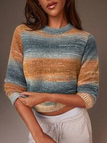 Athîral Women's Teal Blue Knitted Sweater,Long Sleeve Crop Jumper,Autumn Winter Everyday Casual Top,Christmas Jumper,Sweaters For Women - Multicolor - View 4
