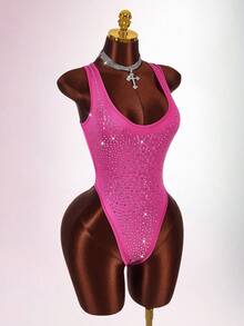 Amplova Square Neck Sleeveless Backless Bodycon High Waist Slit Sexy Bodysuit For Party Y2k Swimsuit