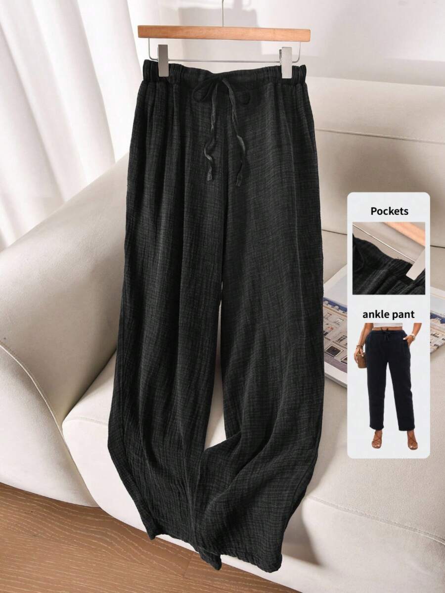 CosyJoli 大码休闲水洗雪花口袋修身裤 - 黑色 - 查看 1