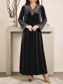 Al Najma Elegant Velvet Long Sleeve Dress, High-Quality Goddess Style, Spring/Autumn 2024 New Arrival