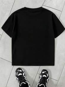 Manfinity Dauomo Men's Slogan & Figure Print Round Neck Short Sleeve Casual T-Shirt - Black - View 2