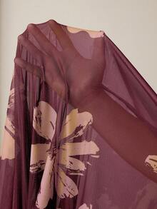 Aveloria 法式浪漫秋季复古垂领弹力轮廓印花网眼长裙，随机花卉印花长袖连衣裙情人节春夏女士连衣裙优雅