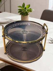1 Colorful Circular Double-Layer Tray, Modern Double Compartment Tray, Suitable For Dining Tables, Parties, Outdoor Christmas Gift Decoration, Etc - Multicolor - View 2