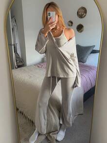 DAZY 3pcs Set Casual Striped Top, Camisole & Pants Women Pajama Set - Black and White - View 3