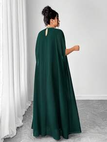 Elenzga Bata elegante de talla grande para mujer, ajustado - Verde Oscuro - Ver 2