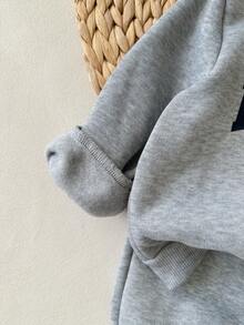 Cozy Pixies 2pcs/Set Baby Boys Cartoon Bear Pattern Knitted Soft Crew Neck Long Sleeve Pullover Sweatshirt And Elastic Waist Pants, Thermal Lined Thick Set For Winter - Light Grey - View 7