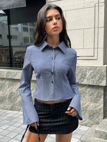 SHEIN Swim Blusa da donna con vita stretta e polsini a campana - Blu - Visualizzare 1