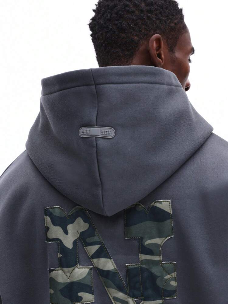 Oversized Camouflage Print Pullover Hoodie With Drawstring